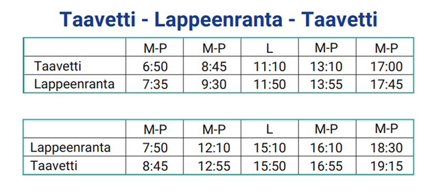 Vuorelan Liikenteen aikataulut